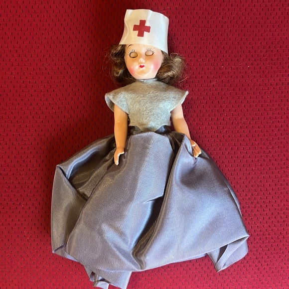 Vintage Red cross nurse doll with sleepy eyes fibre-craft materials stand 7" - Picture 2 of 14